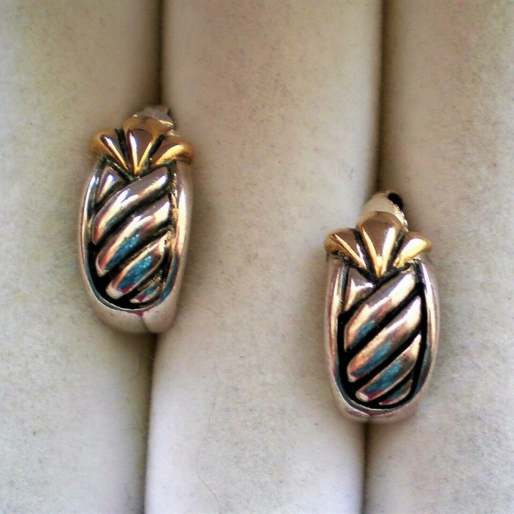 Designer Sterling Silver 925 14K Yellow Gold Pierced Post Earrings - Picture 3 of 5